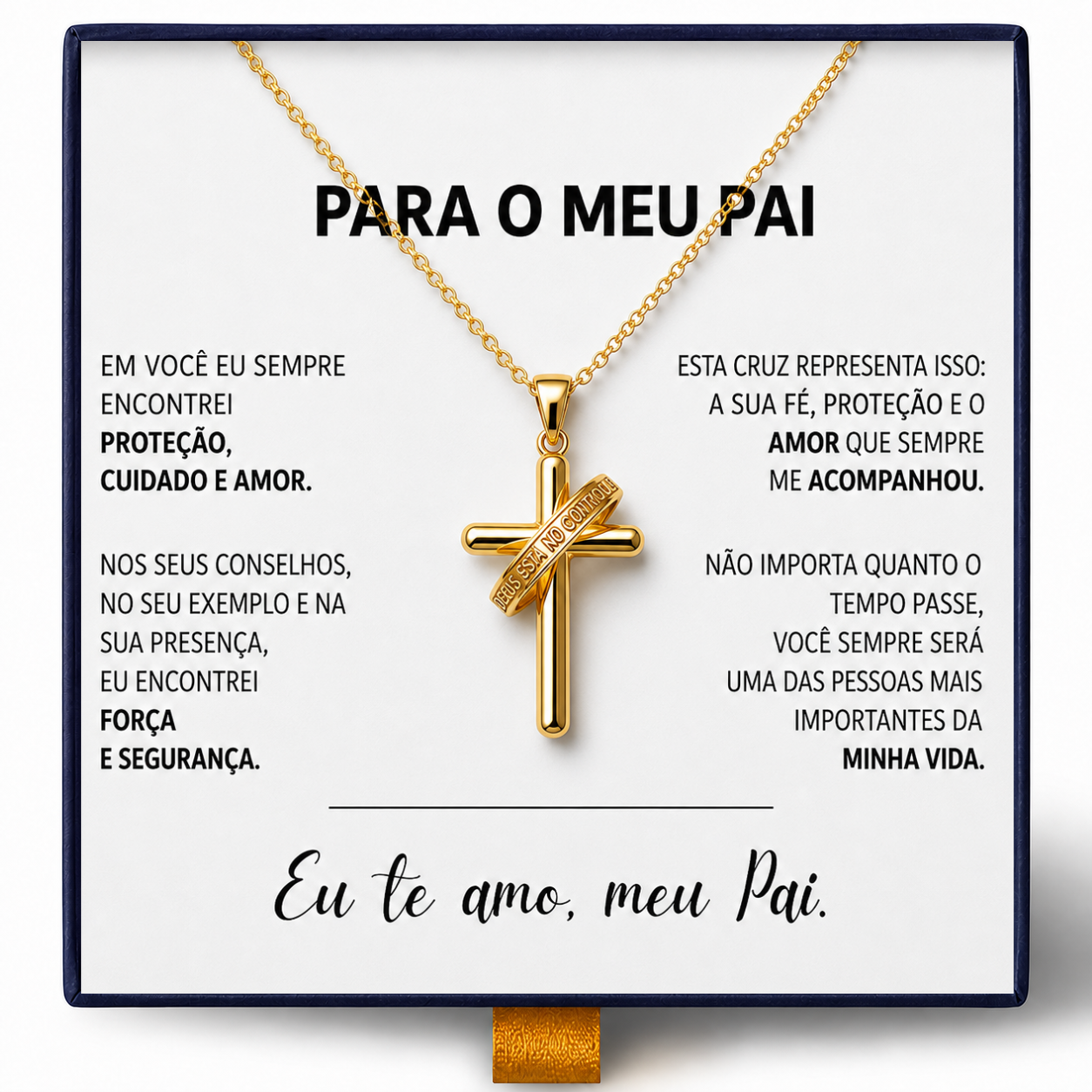 Para Meu Pai - Colar Cruz Anti-Stress Banhado a Ouro 18k