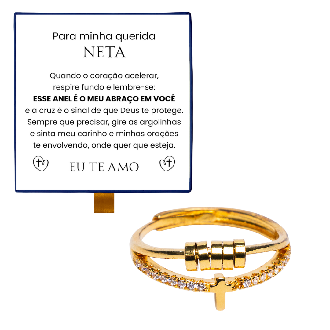 Para Neta - Anel Anti Ansiedade Cruz Banhado a Ouro 18k