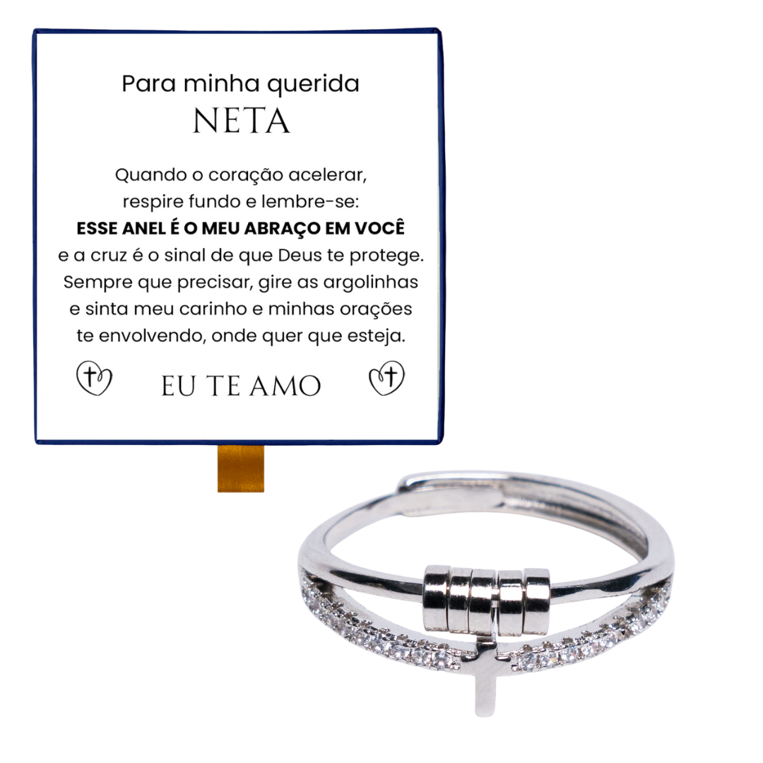 Para Neta - Anel Anti Ansiedade Cruz Banhado a Ouro 18k