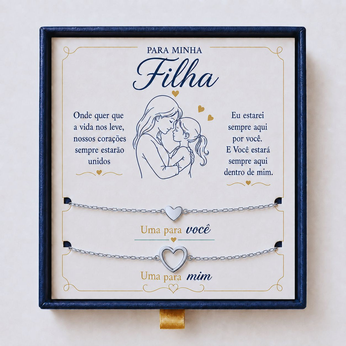 Para Minha Filha- Pulseira Corações Ligados Banhado a Ouro 18k