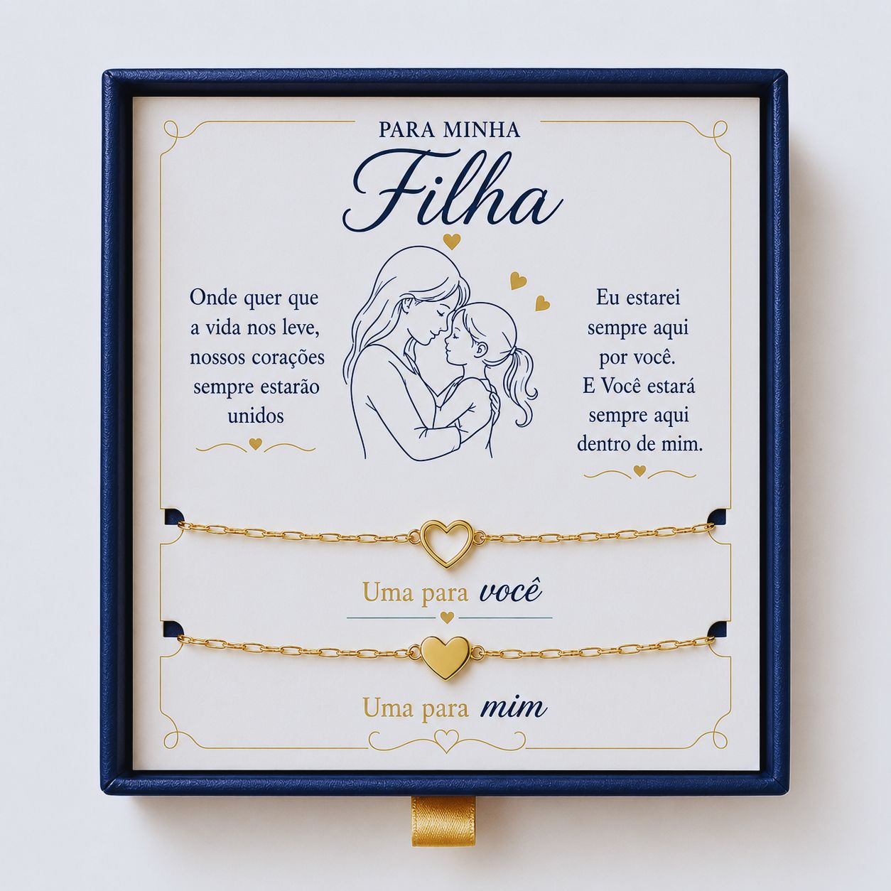 Para Minha Filha- Pulseira Corações Ligados Banhado a Ouro 18k