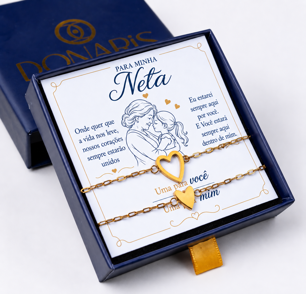 Para Minha Neta- Pulseira Corações Ligados Banhado a Ouro 18k