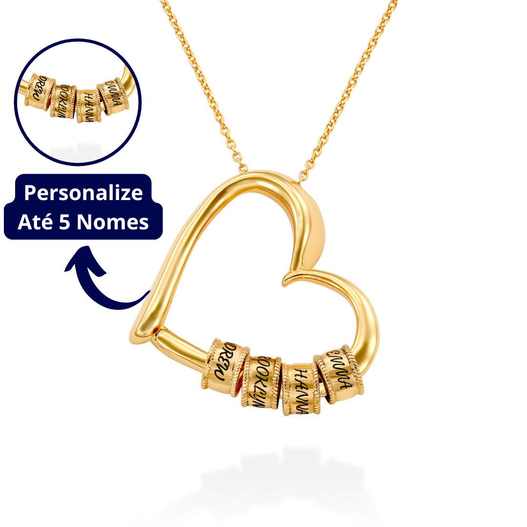 Colar Personalizado Coração Gigante Banhado a Ouro 18k