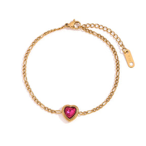 Pulseira Coração Rubi Banhado a Ouro 18k