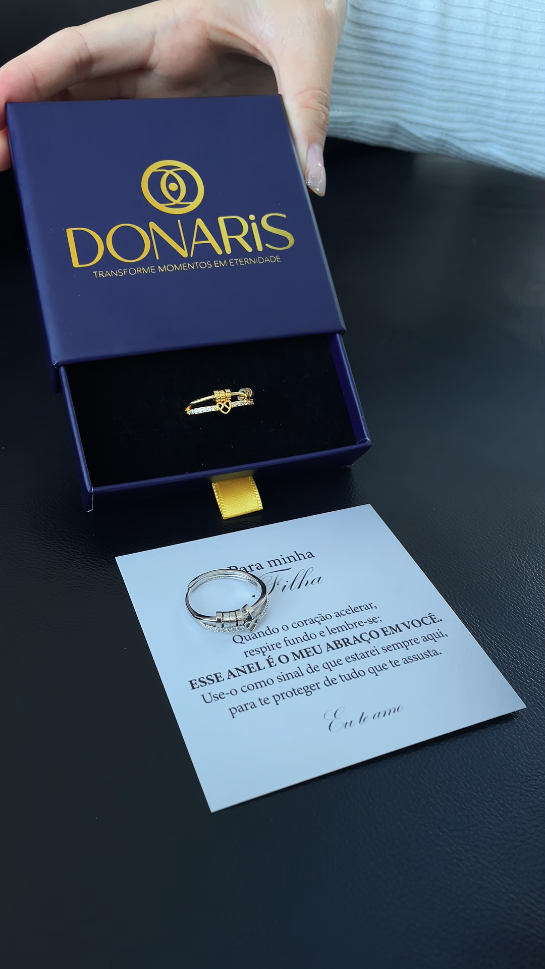 Para Filha - Anel Anti-Stress Amor Infinito Banhado a Ouro 18k