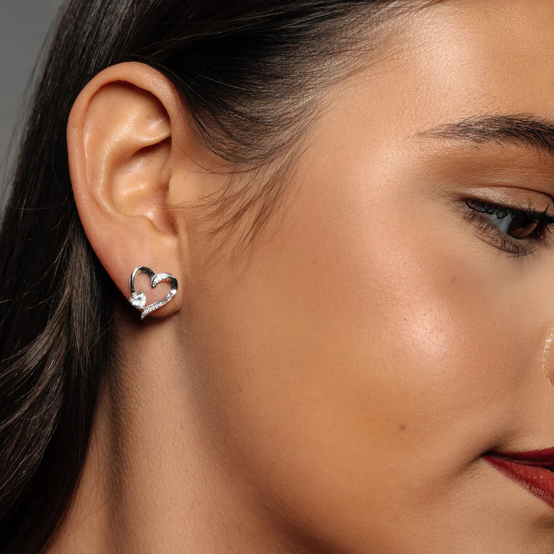 Brinco Coração Diamante Prata 925