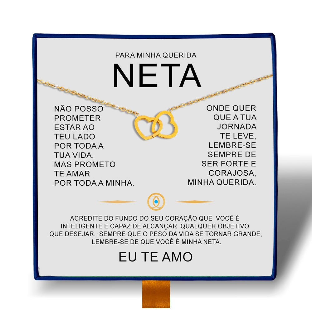 Para Minha Querida Neta - Colar Duplo Coração Entrelaçados Banhado a Ouro 18k