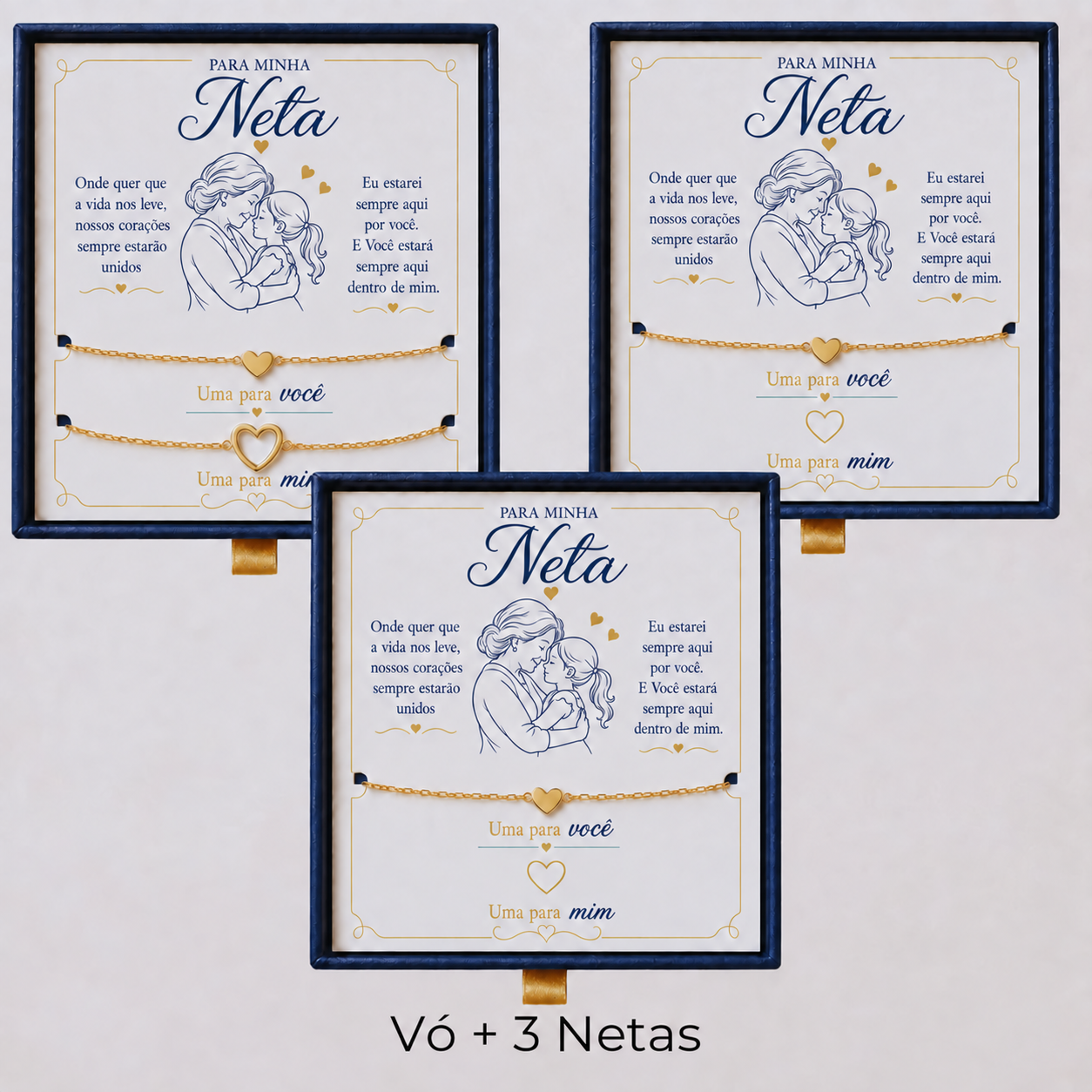 Para Minha Neta- Pulseira Corações Ligados Banhado a Ouro 18k