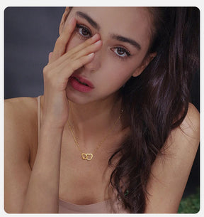 Querida Mãe - Colar Coração Duplo Coração Entrelaçado Banhado a Ouro 18k