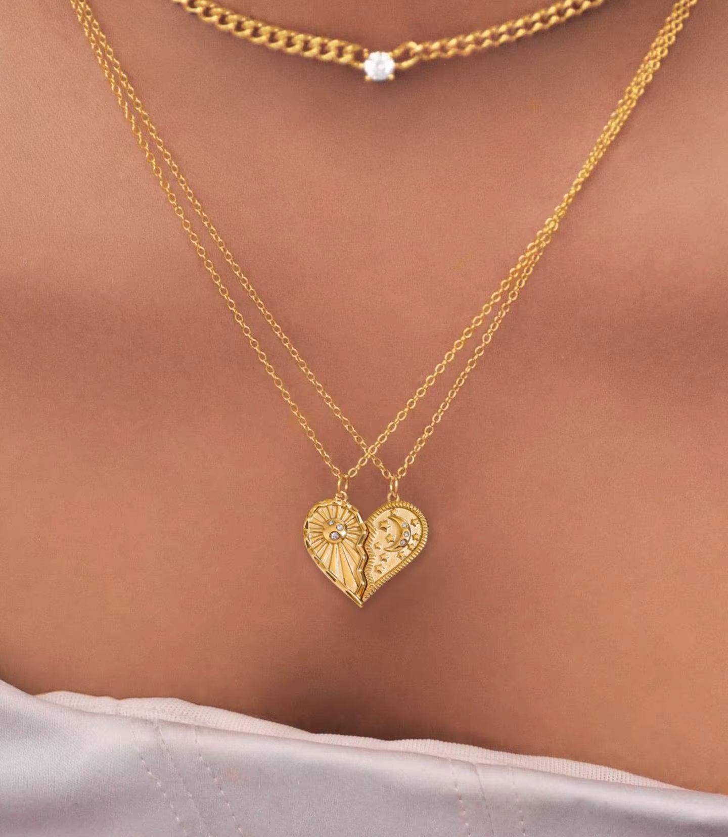 Para Melhor Amiga - Colar Lua e Sol Banhado a Ouro 18k - Conjunto 2 Colares