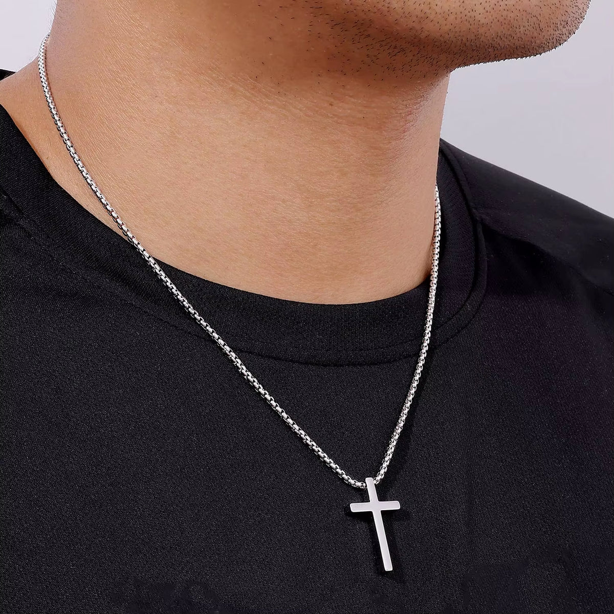 Colar Cruz Masculino Banhado a Ouro Branco 18k