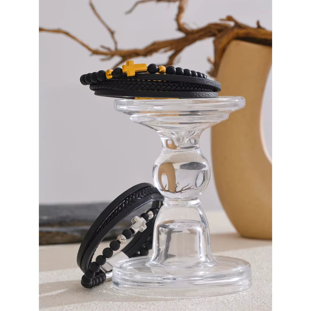 Pulseira Masculina Em Couro Banhada a Ouro 18k